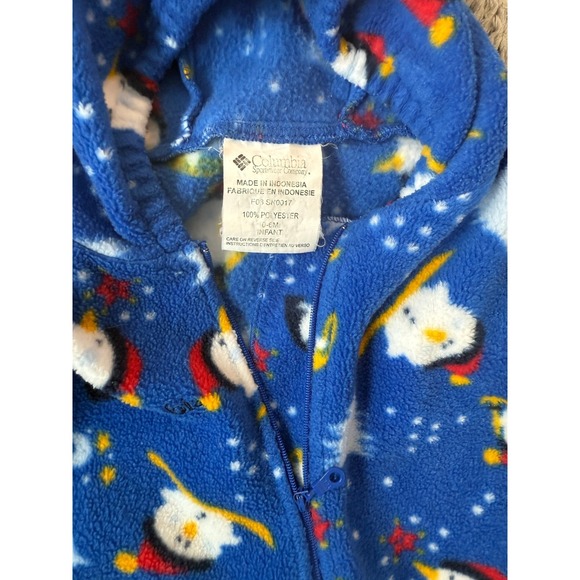 Columbia Fleece Bunting 0-6 Months Blue Penguin Snowman VTG Soft Warm Snowsuit - Picture 4 of 4